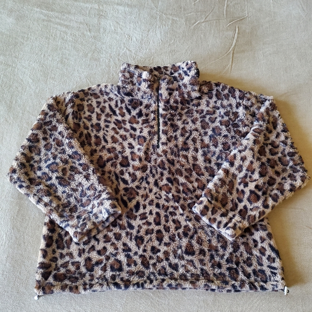Leopard Fleece Quarter Zip Jacket Medium
